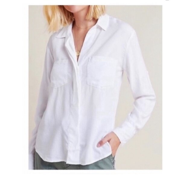 Cloth & Stone Classic Button-Down Shirt Pocket Long Sleeve White Tencel - Picture 1 of 12